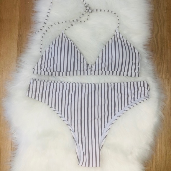 Zaful Brown Striped High Rise Bikini Size XXL - Picture 5 of 9